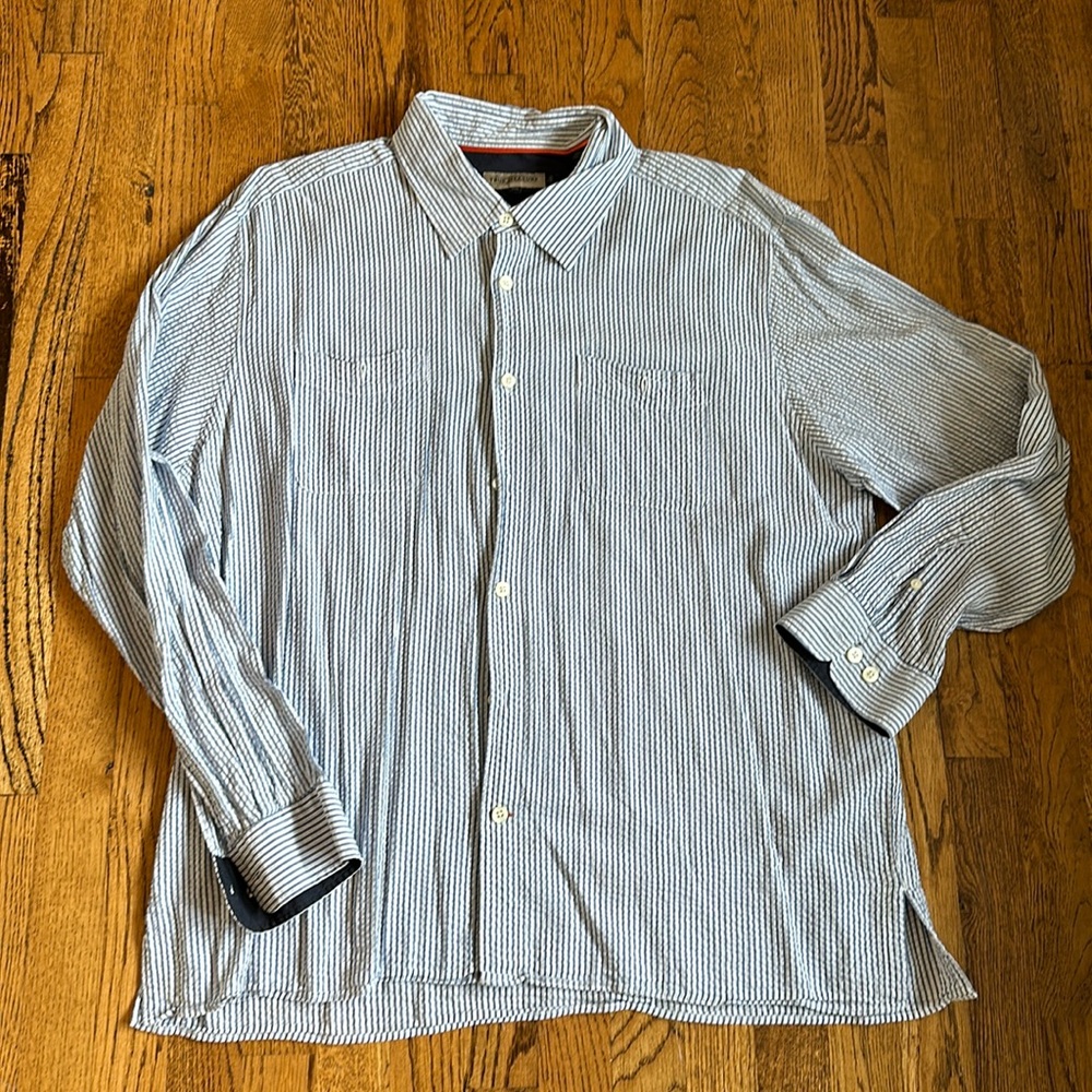 True Measure XXL Button Down Blue Seersucker LS